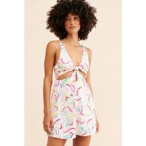 For Love & Lemons Palmer Satin Mini Dress Retro Cutout V-Neck Size Small NEW